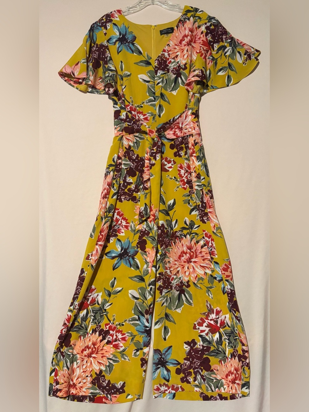 Tahari ASL Mustard Yellow Floral Jumpsuit